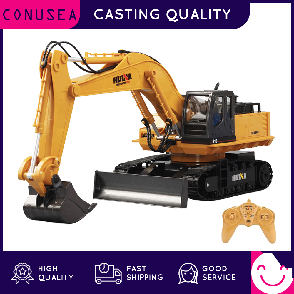 HUINA 1:16 RC Truck Caterpillar Alloy Tractor Engineering Car Radio Controlled Car 11 Channel RC Excavator with Bulldozer Toy
