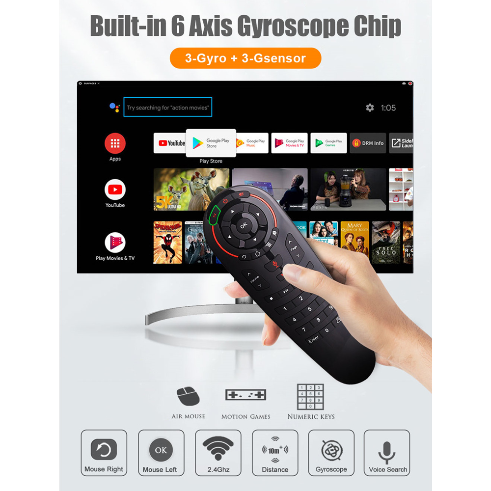 G30(10 10S) Remote control 2.4G Wireless Voice Air Mouse 33 keys IR learning Gyro Sensing Smart remote for Game android tv box