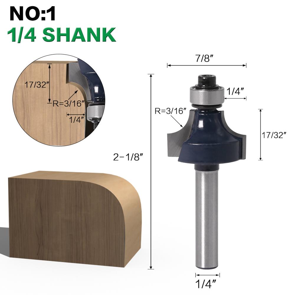 1pcs 6mm shank 1/4" shank Corner Round Over Router Bit with BearingMilling Cutter for Wood Woodwork Tungsten Carbide