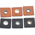 30pcs/lot 37mm square black/brown PU leather sew on Badges patch labels + inner 10mm metal brass eyelets grommets free ship