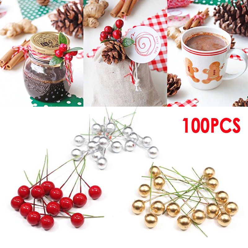 50/100Pcs Artificial Berry Vivid Red Holly Berry Berries Home Garland Simulation Plant Wedding Garden Decoration freeshipping