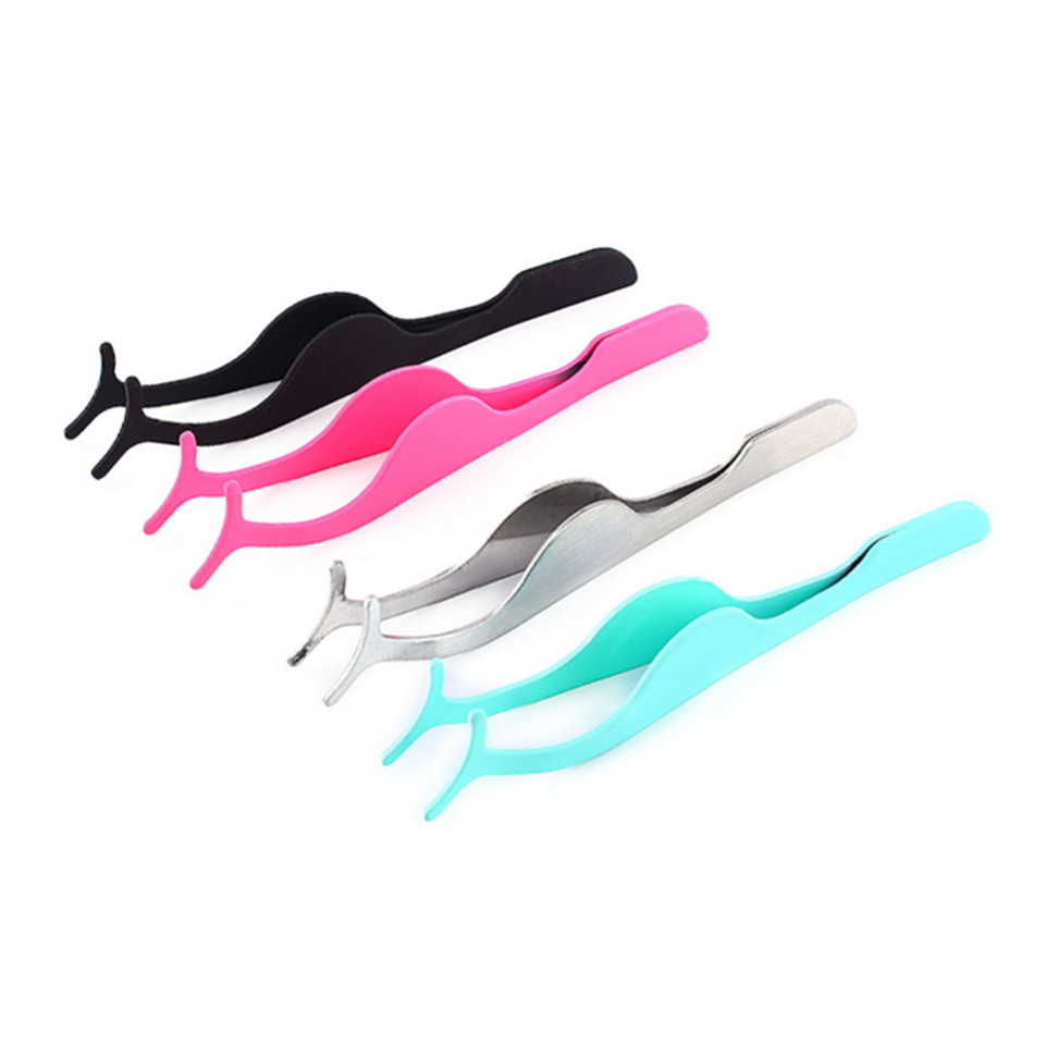 NEWCOME Stainless Steel False Eyelash Tweezers Eye Lashes Applicator Eyelash Curler Nipper Auxiliary Clip Clamp Makeup Tools