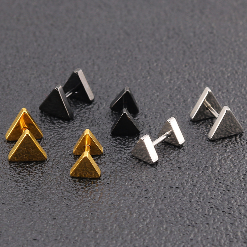 New Arrival Simple style Triangle shaped Double side Stainless steel Stud Earring For Women Men Ear Jewelry Gifts 1piece