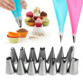 16 PCS/Set Silicone Kitchen Accessories Icing Piping Cream Pastry Bag +14 Stainless Steel Nozzle Set DIY Cake Decorating Tips