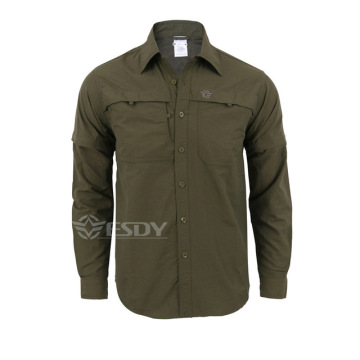 Men's Detachable Long Sleeve Quick Dry Shirt Military Tactical Outdoor Hiking Breathable Anti UV Removable Lapel Cardigan Tops