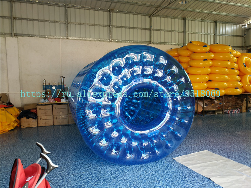Interesting blue PVC water inflatable roller ball, water park play equipment, can be used for business.