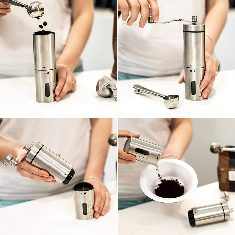 Manual Coffee Grinder- Hand Conical Coffee Bean Grinder With Ceramic Mechanism By Flafster Kitchen- Portable Stainless Steel Bur
