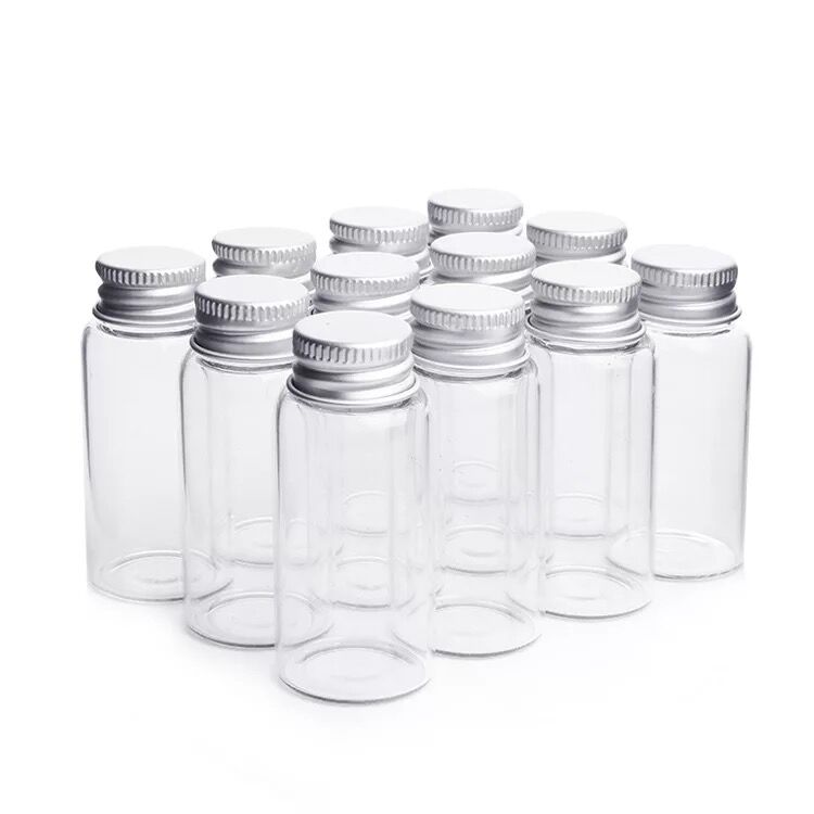 1PCS 7/8/12/15/20/25ml Glass Bottles Screw Top Empty Wishing Bottles Jars Aluminium Cap Seal Jars Food Grade Bottles Storage Jar