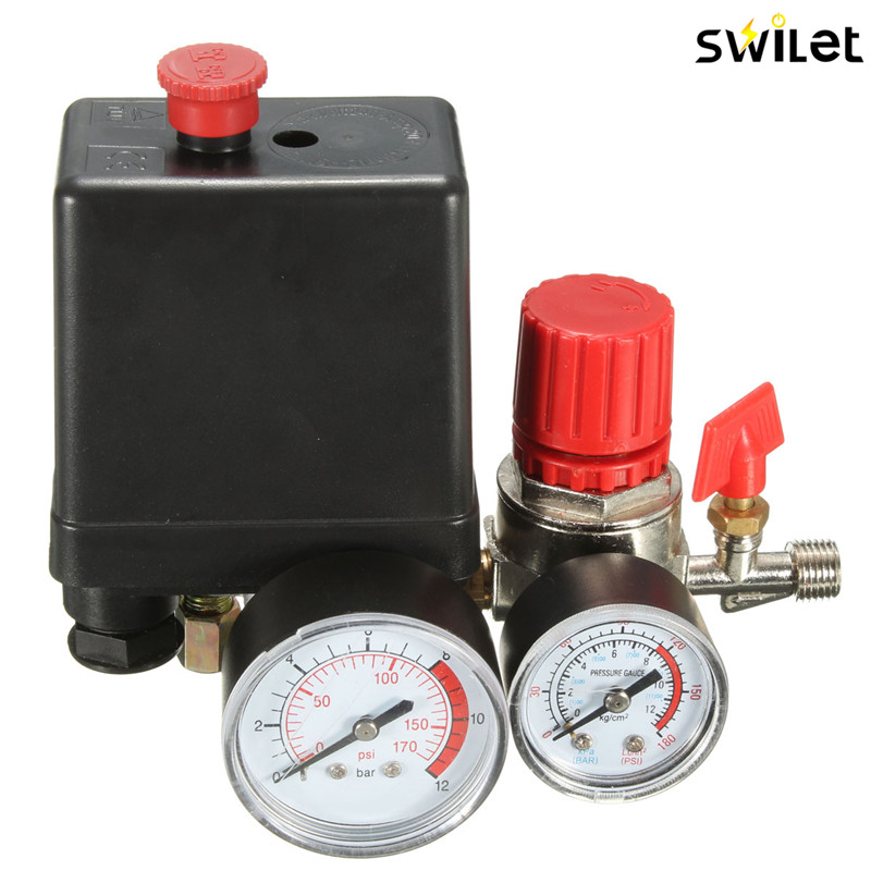 Air Compressor Pressure Valve Switch Manifold Relief Regulator Gauges 7.25-125 PSI 240V 15A Popular