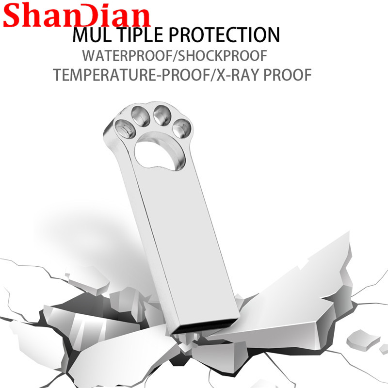 SHANDIAN Bear Paw Metal Silver USB Flash Drive 4GB 8GB 16GB 32GB 64GB Real Capacity Flash Disk 2.0 Custom LOGO Wholesale