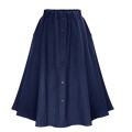 Classic Summer Denim Skirts Womens Pleated Knee Length Jeans Skirt Sweet Solid Casual Button Long Skirt Women Loose Party Skirts