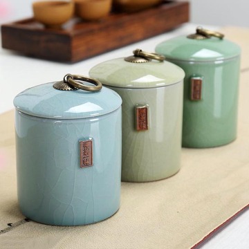 3 Colors Tea Box Pottery Jar Long Jing Tea Storage Airtight Pots Coffee Organizer Storage Tanks Kitchen Food Container With Lid