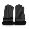 New 2018 Winter Warm Real Leather Sheepskin Fur Gloves for Women Outdoor Thick Mittens Ladies Elegant Wool Gloves Manual Black
