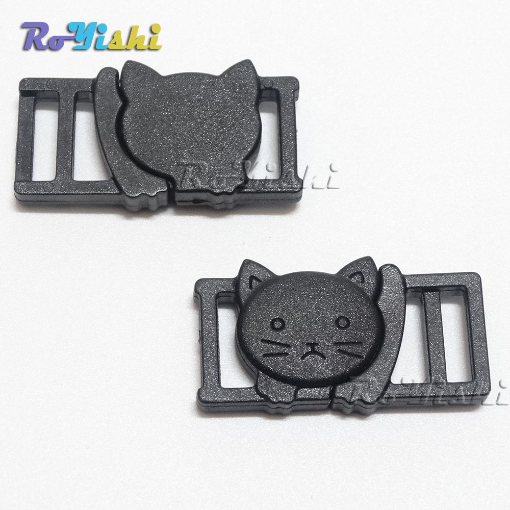 100pcs/pack 3/8" Cat-Head Plastic Black Safty Breakaway Buckles For Cat Collar Paracord Webbing Garment Accessories