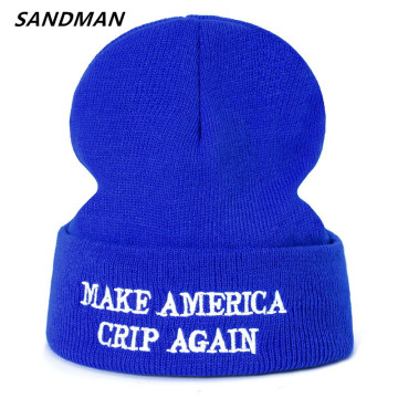 SANDMAN High Quality Letter MAKE AMERICA CRIP AGAIN Casual Beanies For Men Women Fashion Knitted Winter Hat Hip-hop Skullies Hat
