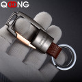 QOONG 2020 High-Grade Alloy Genuine Leather Men Keychain Bag Pendant Elegant Business Car Key Chain Ring Holder Jewelry Y58