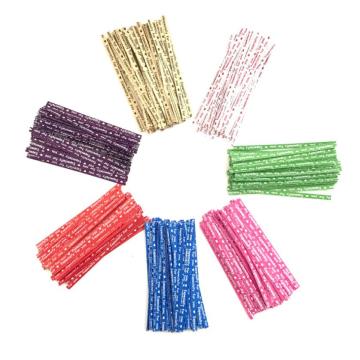 100pcs/pack 9cm Candy Color letter Wire Metallic Twist Ties For Cello Bag Steel Baking Packaging Lollipop Dessert Sealing