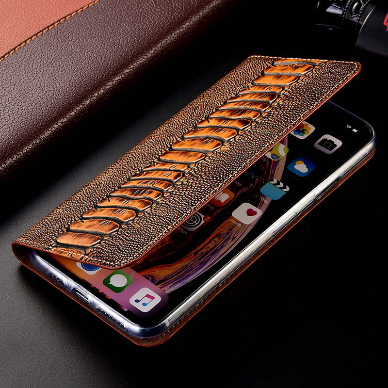 Genuine Leather Ostrich Case For Poco X2 X3 NFC F1 F2 M2 Pro flip stand wallet Magnetic cover capa shells bags
