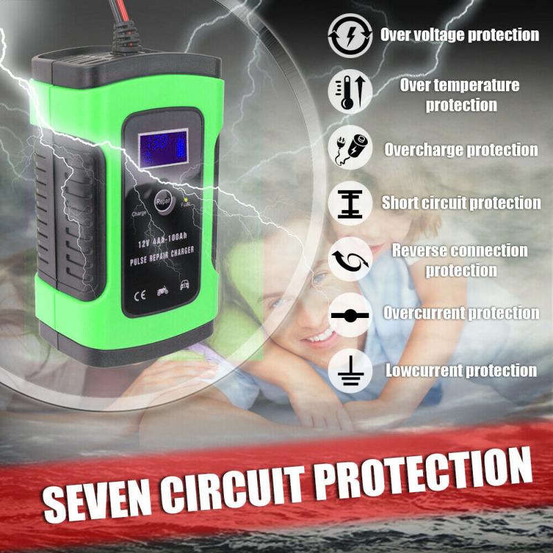 Pulse Repair Charger 12V 6A Battery Charger Full Automatic Car Battery Charger Intelligent Fast Power Charging Dry Lead Acid