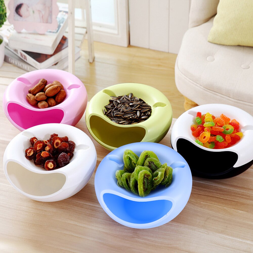 Creative Lazy Snack Round Bowl Plastic Snack Storage Box Bowl Detachable Double Lazy Fruit Plate Bowl