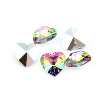 14mm 100pcs Rainbow Crystal Glass DIY Beads Heart Shape 1 Hole Crystal Lighting Prism Pendants Strand diy Accessories