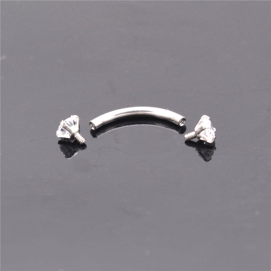 G23titan AAA Zircon 316L Stainless Steel Internally Threaded Bananabells Body Piercing Jewelry for Ear Belly Eyebrow Lip Earring