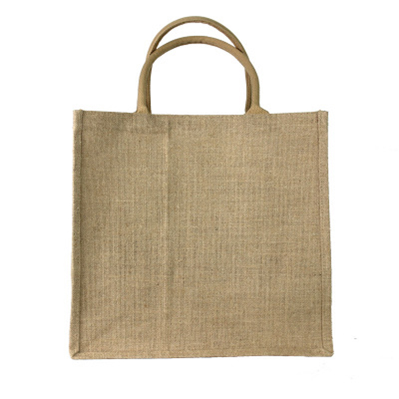 wholesale 1000pcs/lot Reusable High quality Promotional Jute shopping tote bags with leather handle