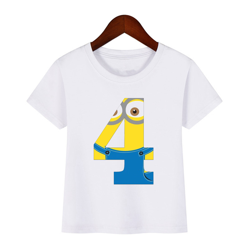 Cute Cartoon Boys T Shirt Kids Clothes Girls 1 To 9 Happy Birthday Number T-shirt Summer Short Sleeve TShirt Kawaii Tops