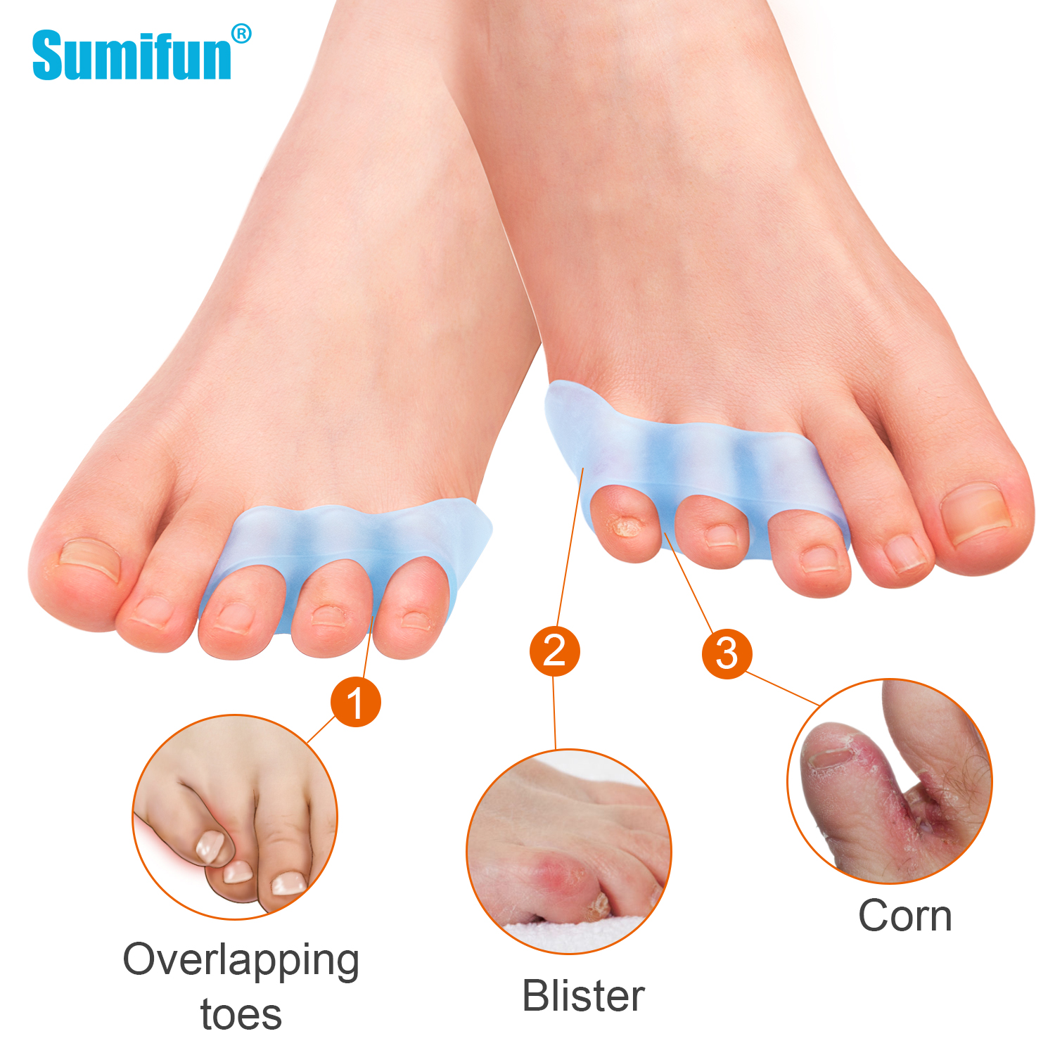 4pcs Three-hole Little Toe Separator Overlapping Toes Correcttor Bunion Blister Pain Relief Toe Straightener Protector D3493