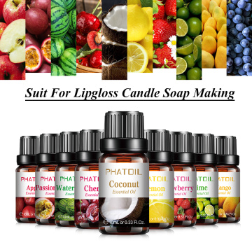 10ml Pure Fruit Fragrance Oil Diffuser Essential Oils Strawberry Mango Pineapple Coconut Flavoring Oil for Lipgloss Soap Making