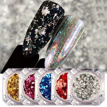 1pcs Holographic Glitter Mirror Chrome Flakes Sequins Nail Powder Aluminum Gold Silver Paillette Nail Art Foil Decor JICB01-08-1