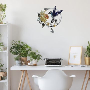 Elegant Tinplate Floral Wall Art with Hummingbird Design