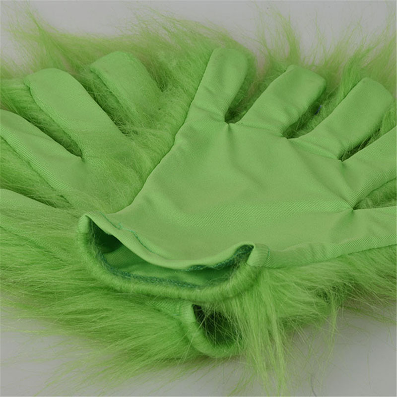 Grinch Stole Latex Christmas Gloves Cosplay X-Mas Funny Grinch Stole Costume Props Green Hair Gloves For Adult & Kids