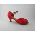 Red satin salsa shoes for ladies