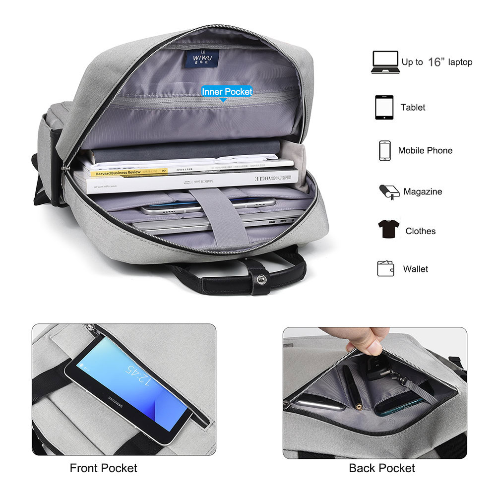 WIWU Fashion Laptop Backpack 15.6 16 Large Capacity School Backpacks Nylon Laptop Bag 15.6 inch Women Male Lightweight Backpack