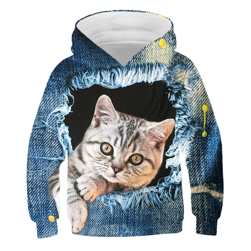 Newly released cute 3D Cat Hoodie 4-14y Boys and Girls Sweatshirt Harajuku Hoodie Winter/Winter Boys and girls Animal 3D Hoodie