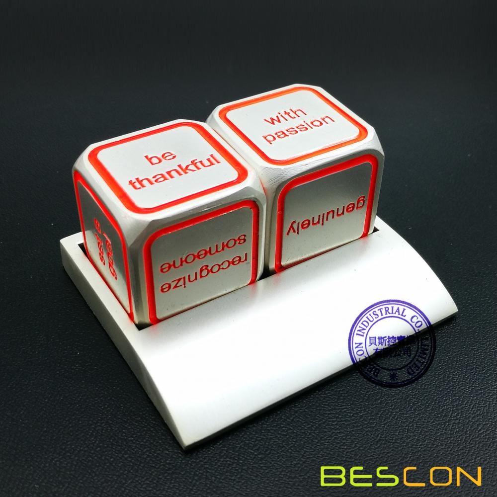 Bescon Promotional Motivational Solid Metallic Dice Set, 2pcs Motivational Desktop Metal Dice Set One Inch D6 Matt Silver