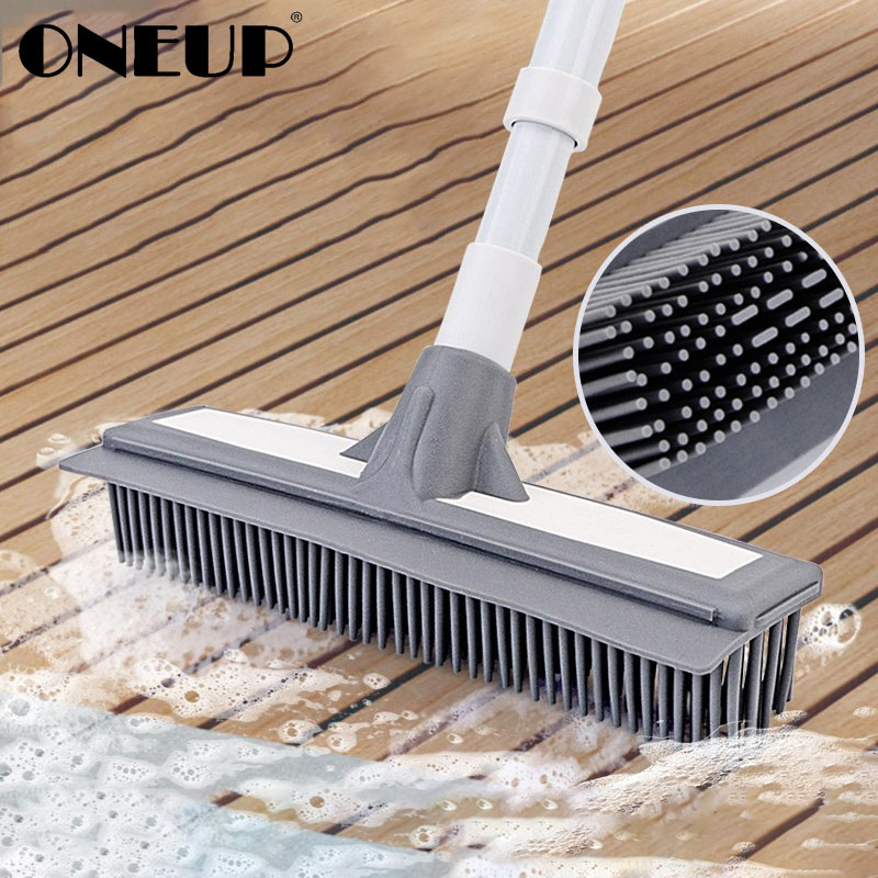 ONEUP TPR Soft Floor Cleaning Brush Household Adjustable Cleaning Tools Floor Dust Brush With Wiper Strip Bathroom Accessories