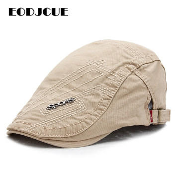 Fashion Summer Men Berets Embroidery Cotton Visor Caps Vintage Peaked Caps Adjustable Sun Hat Casquette