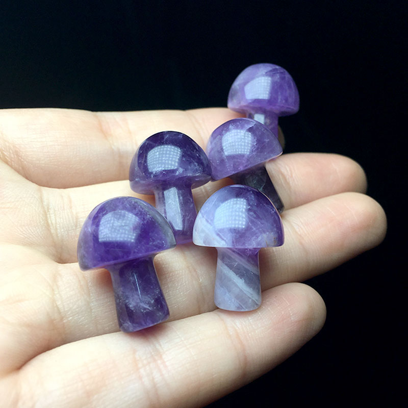 Natural Crystal Carved Amethyst Mushroom Healing Quartz Diy Pendant Jewelry Reiki Stone Wicca Decor Wedding Gift