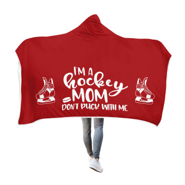 3D Hockey Mom Red Hooded Blanket Digital Printed Thick Winter Super Soft Blanket Fashionable Warm Fleece Cloak Blanket