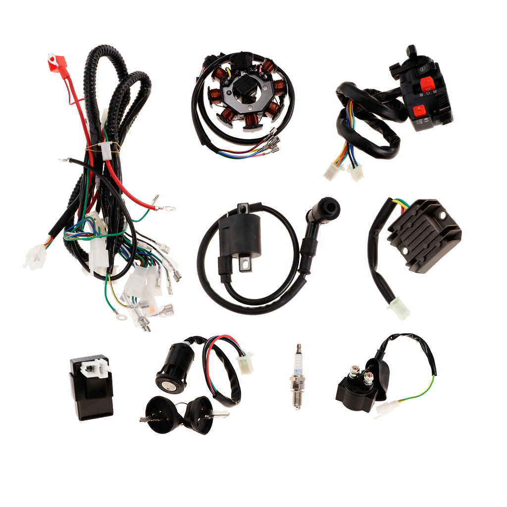 Full Electrics Wiring Harness Loom Coil CDI Spark Plug for 150-250cc Quad Bike Buggy Gokart