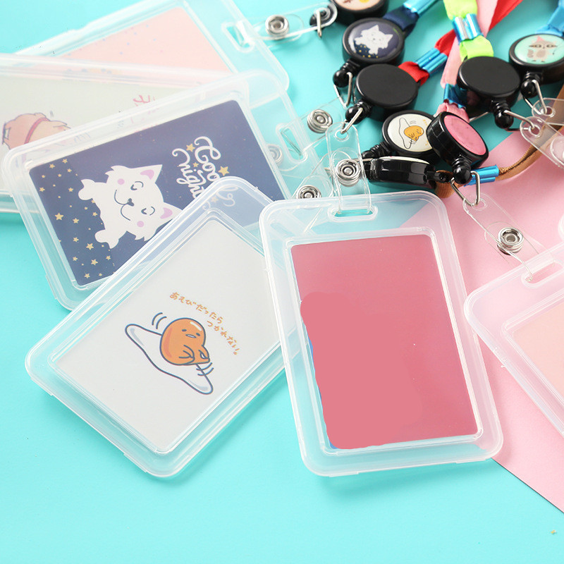 Cartoon Cute Transparent ID Badge Case Card Holder with Lanyard Animals Bank Credit Card Holders ID Badge Holders Accessories