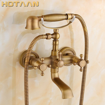 Free shipping Bathroom Bath Tub Wall Mounted Hand Held Antique Brass Shower Head Kit Shower Faucet Sets YT-5328-A