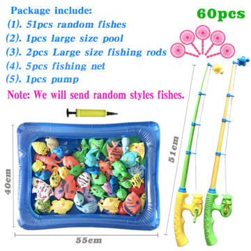 40/52/60pcs Fishing Toys Children Boy Girl outdoor toy suit magnetic set play water baby toys 3D fish square hot Gift For kids