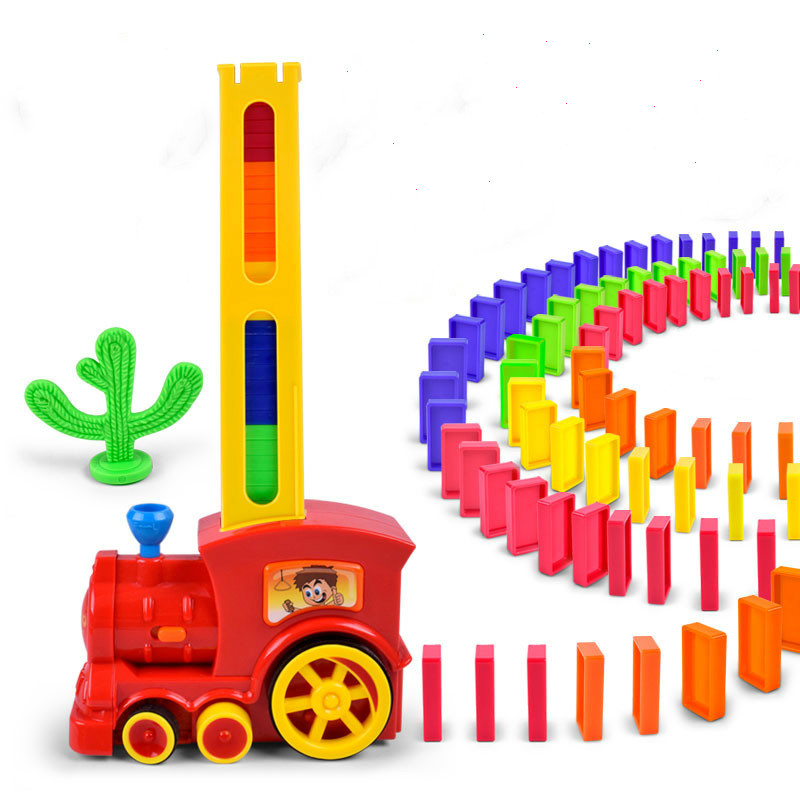 Educational Building Blocks DIY Toy Gift Put Up The Domino Game Toy Set Automatic Placement Domino Train Car with Light Sound