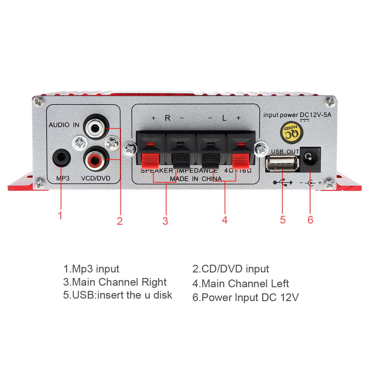 Audio Amplifier Red MA-180 Mini USB Car Amplifier Boat Audio Auto Power Amplifier 2CH Stereo HIFI Amp 12V for Car Motorycycle