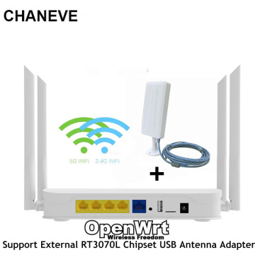 CHANEVE 802.11ac Dual Band OpenWRT Wireless WiFi Router Supports External High Power RT3070L Chipset USB Wi-Fi Adapter