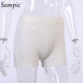 Sampic Casual Fashion White Black High Waist Women Knitted Biker Bodycon Shorts Summer Cotton Sweat Mini Sexy Shorts Femme