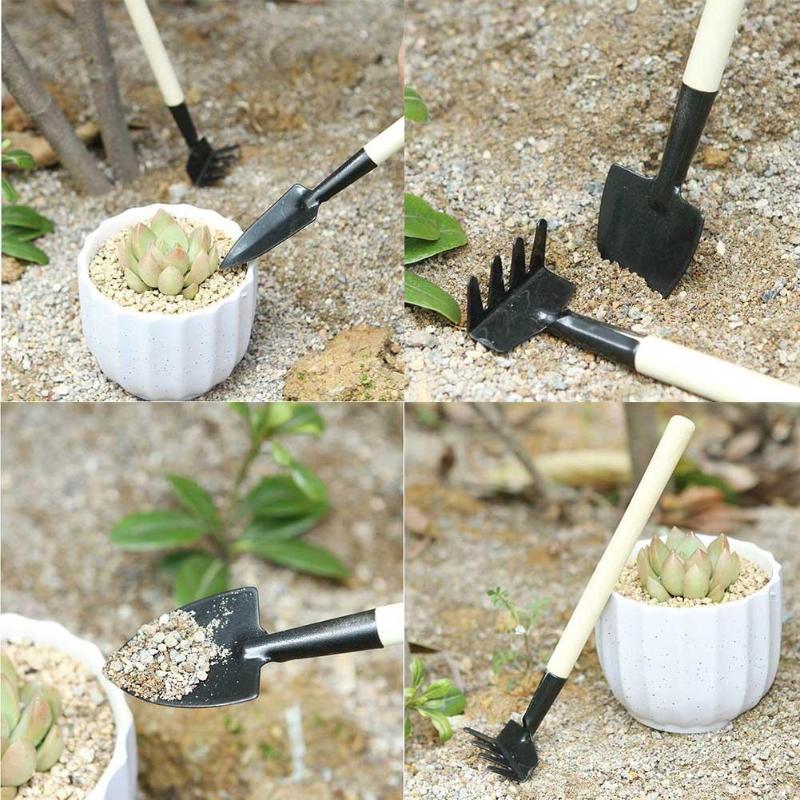 3pcs Mini Shovel Rake Garden Plant Tool Set Children Small Harrow Spade Shovel Gardening Tools Wood Planting Tool High Quality